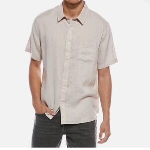 Vince 100% Linen Tan/Gray Button Down Shirt - Short Sleeve - Classic Fit - XL